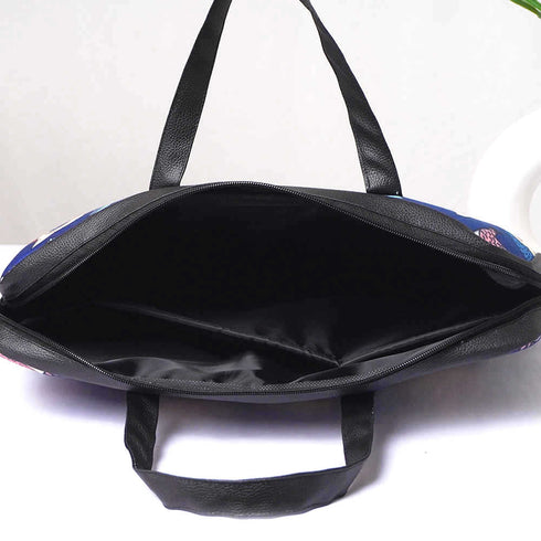 Blue Printed Canvas & PU Laptop Bag Fit 15.6 Inch Laptop